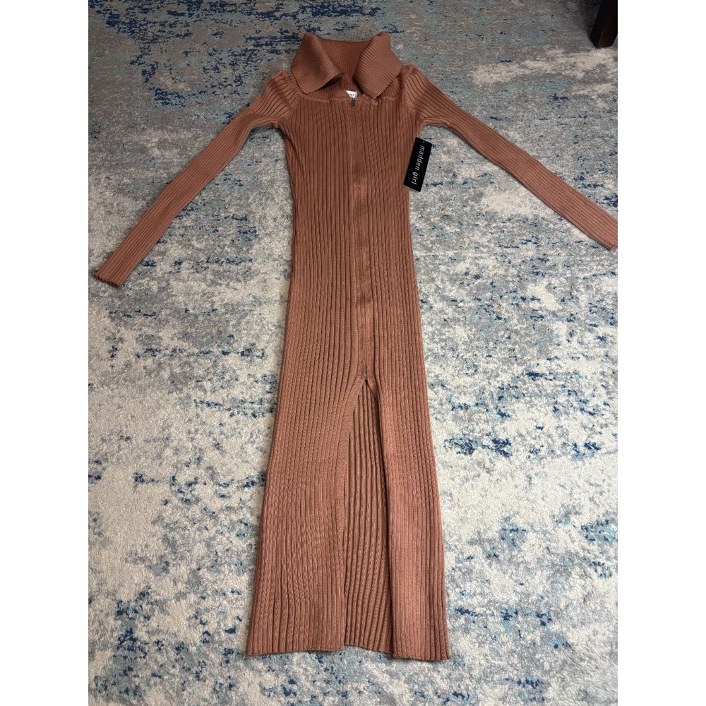Womens Ribbed‎ Knit Midi Dress Madden Girl Zip Front NWT New With Tags